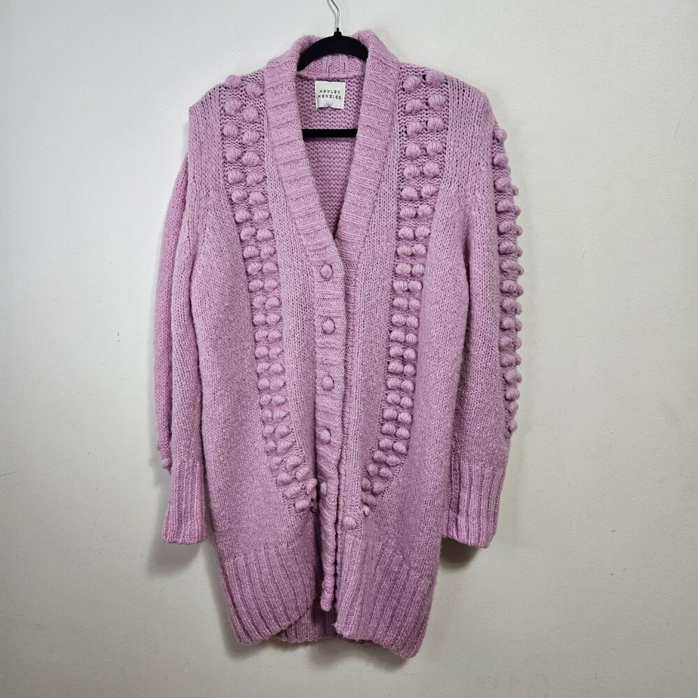 SOLD Hayley Menzies Gloria Alpaca Bubble-Knit Long Cardigan Sz M Lilac - Picture 2 of 11